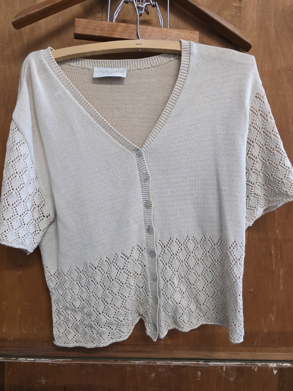 Casual Corner Vintage Pointelle Knit Cardigan - Cream
